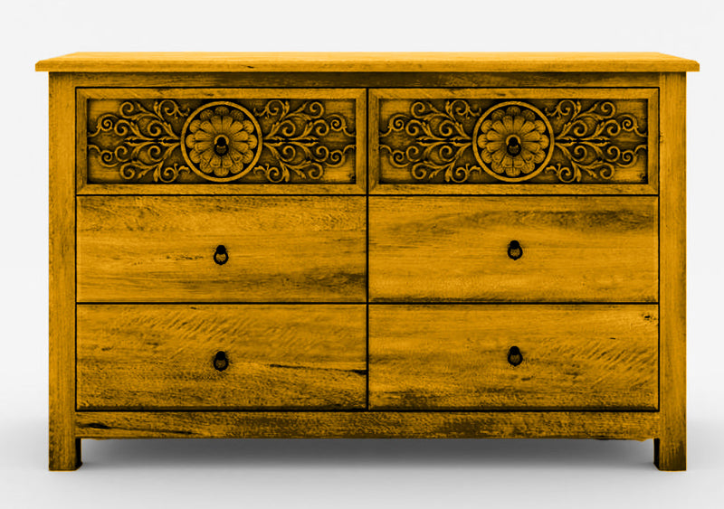 Dynasty Mughal Hand Carved Solid Wooden 6-Drawer Dresser