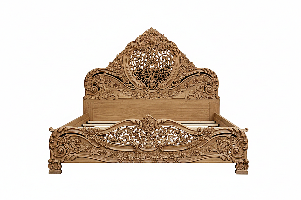 Arangi Hand-Carved Solid Wood Platform Bed