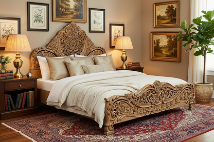 Arangi Hand-Carved Solid Wood Platform Bed