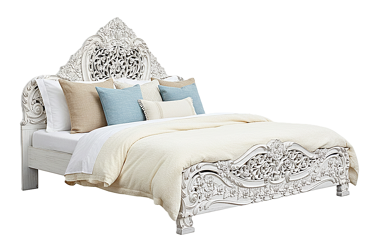 Arangi Hand-Carved Solid Wood Platform Bed