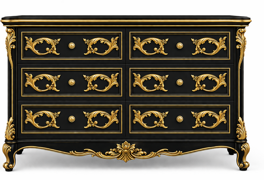 Aurum Noir Élysée™ Hand-Carved Solid Wood Dresser