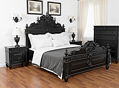 Lion Head Hand Carved Elegant Design Gothic Style Platform Bed