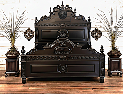 Lion Head Hand Carved Elegant Design Gothic Style Platform Bed