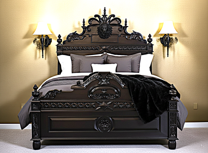 Lion Head Hand Carved Elegant Design Gothic Style Platform Bed