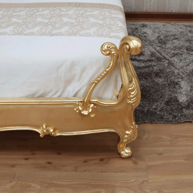 Crown Gold Leaf Hand Carved Bed Frame