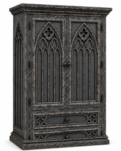Cathedral Reverie™ Gothic Hand-Carved Solid Wood Armoire