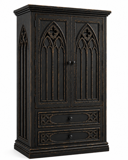Cathedral Reverie™ Gothic Hand-Carved Solid Wood Armoire