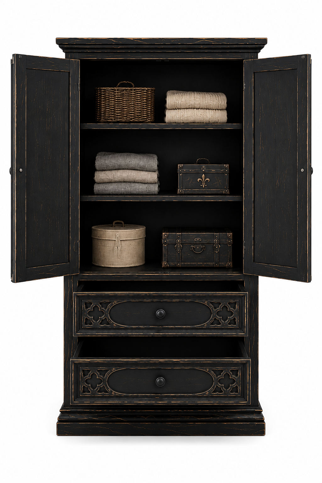 Cathedral Reverie™ Gothic Hand-Carved Solid Wood Armoire