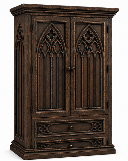 Cathedral Reverie™ Gothic Hand-Carved Solid Wood Armoire