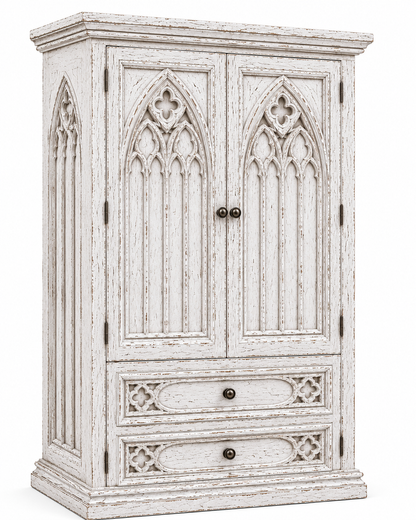 Cathedral Reverie™ Gothic Hand-Carved Solid Wood Armoire