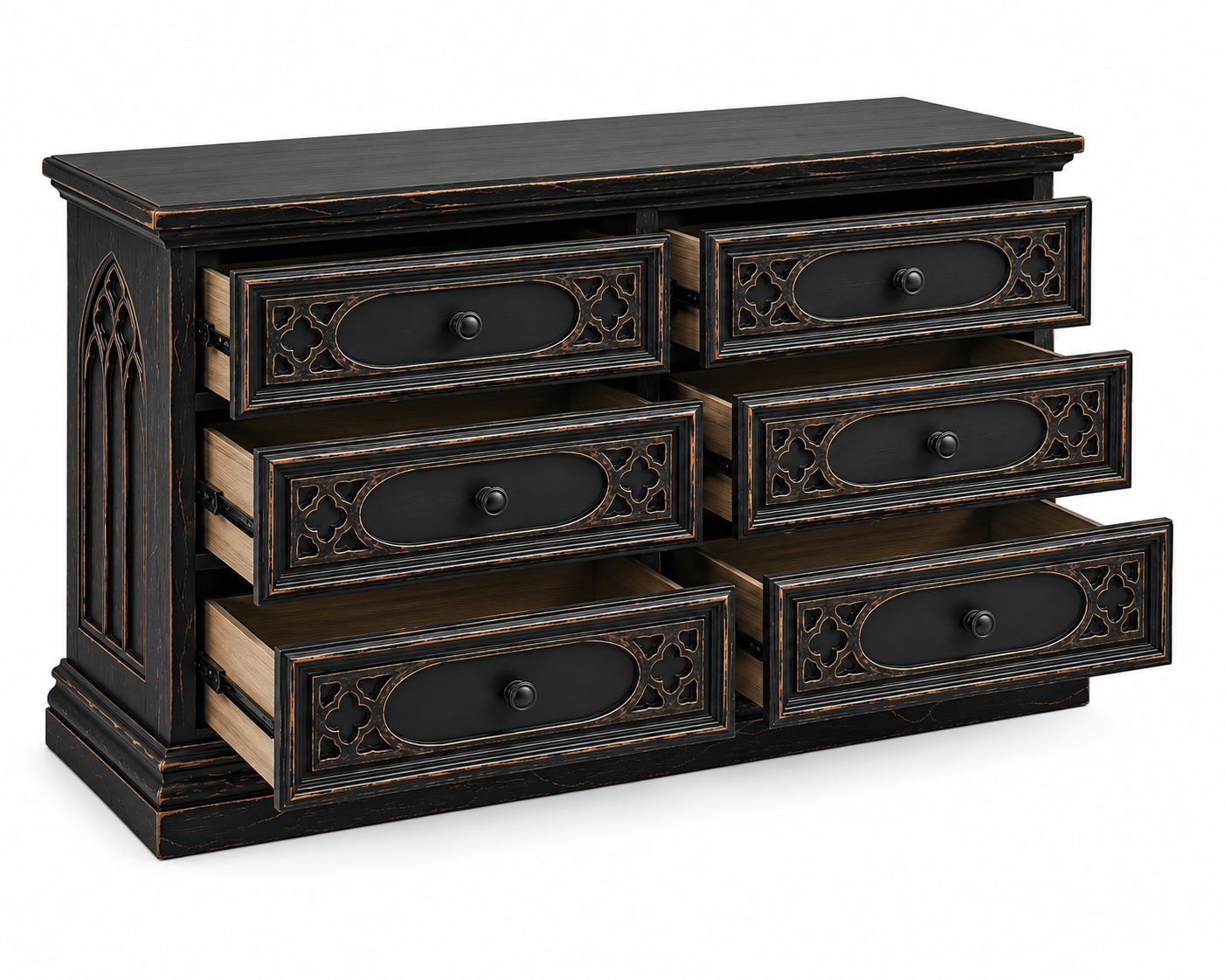 Cathedral Reverie™ Gothic Hand-Carved Solid Wood Dresser