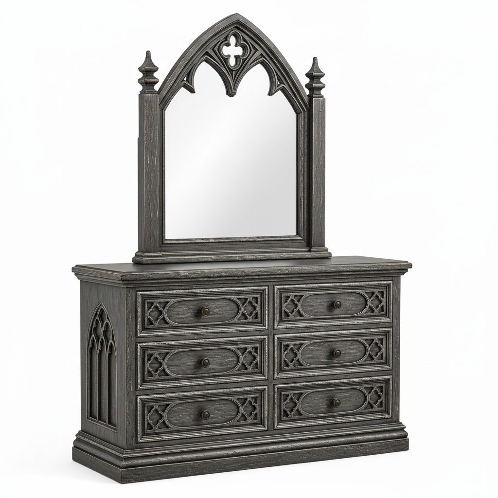 Cathedral Reverie™ Gothic Hand-Carved Solid Wood Mirror Frame