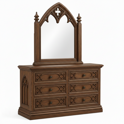 Cathedral Reverie™ Gothic Hand-Carved Solid Wood Mirror Frame