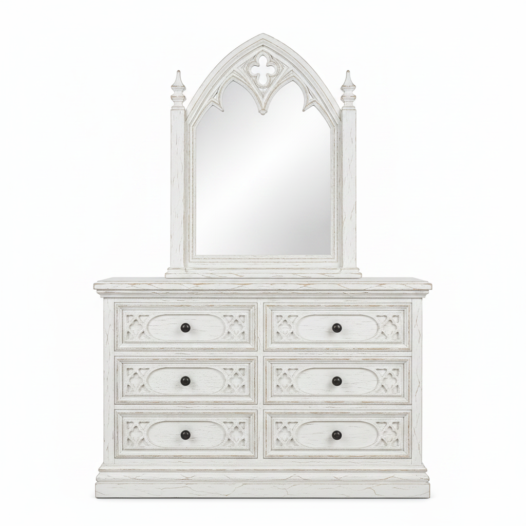Cathedral Reverie™ Gothic Hand-Carved Solid Wood Mirror Frame