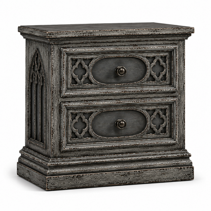 Cathedral Reverie™ Gothic Hand-Carved Solid Wood Nightstand