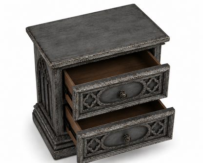 Cathedral Reverie™ Gothic Hand-Carved Solid Wood Nightstand