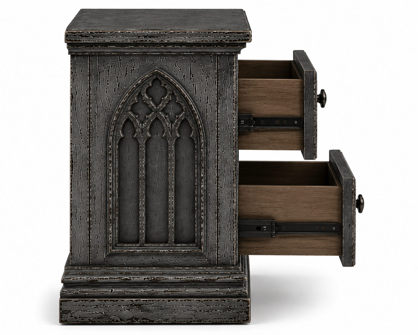 Cathedral Reverie™ Gothic Hand-Carved Solid Wood Nightstand
