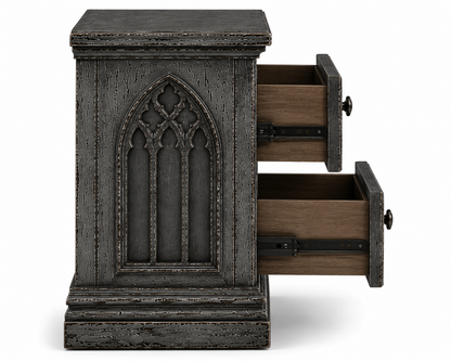 Cathedral Reverie™ Gothic Hand-Carved Solid Wood Nightstand
