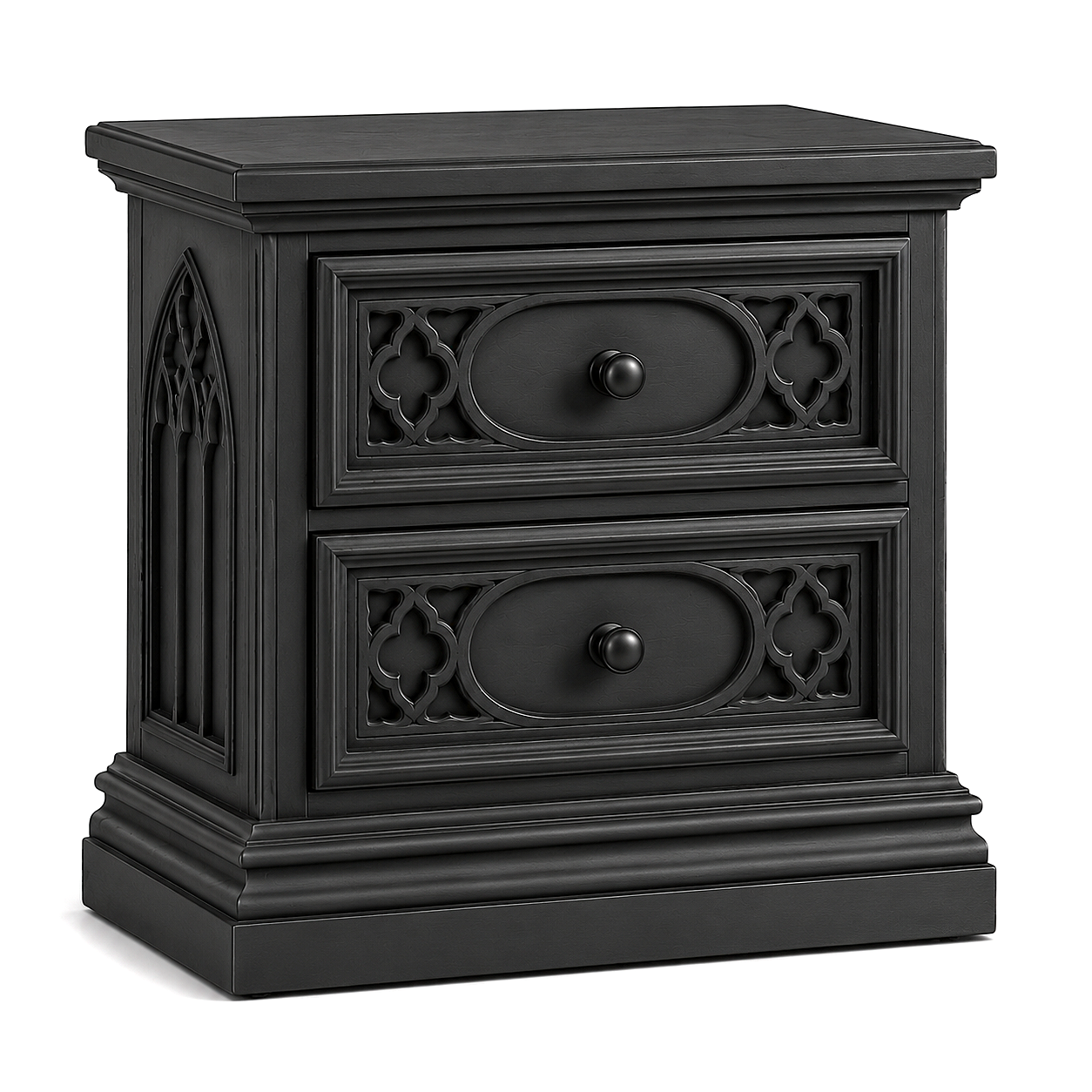 Cathedral Reverie™ Gothic Hand-Carved Solid Wood Nightstand