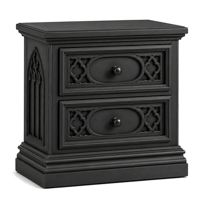 Cathedral Reverie™ Gothic Hand-Carved Solid Wood Nightstand