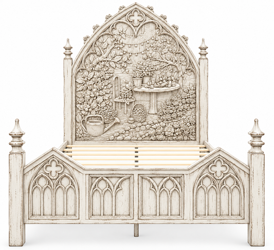 Cathedral Reverie Gothic Hand-Carved Solid Wood Platform Bed & Bedroom collection