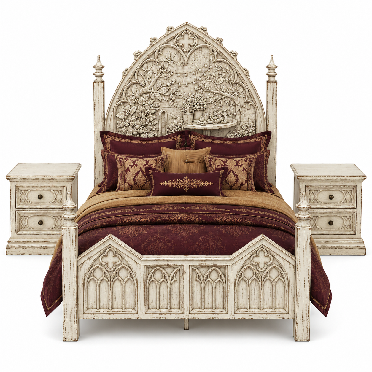 Cathedral Reverie™ Gothic Hand-Carved Solid Wood Nightstand