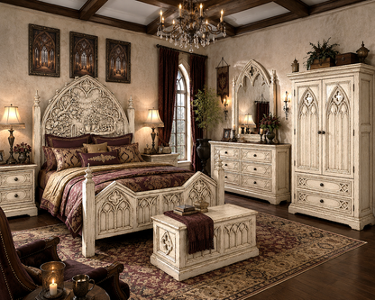Cathedral Reverie™ Gothic Hand-Carved Solid Wood Nightstand