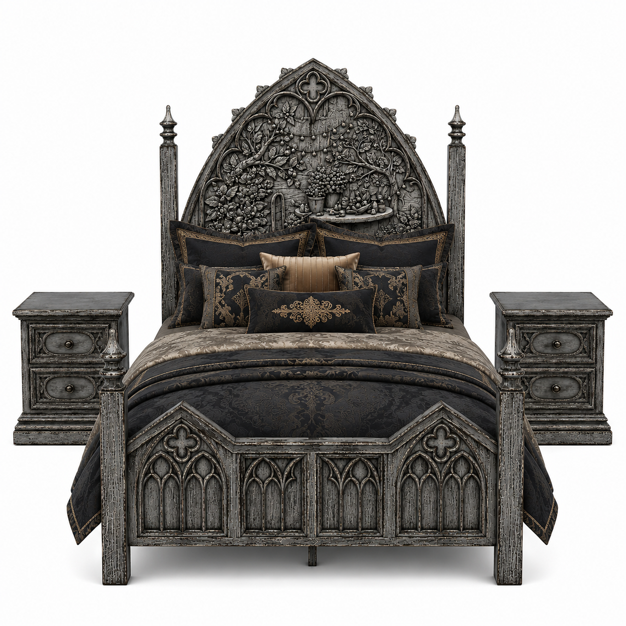 Cathedral Reverie™ Gothic Hand-Carved Solid Wood Nightstand
