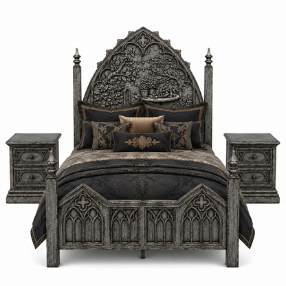 Cathedral Reverie™ Gothic Hand-Carved Solid Wood Nightstand