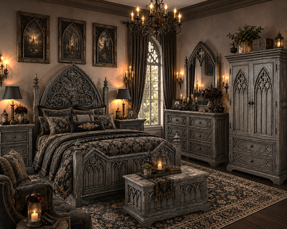 Cathedral Reverie™ Gothic Hand-Carved Solid Wood Nightstand
