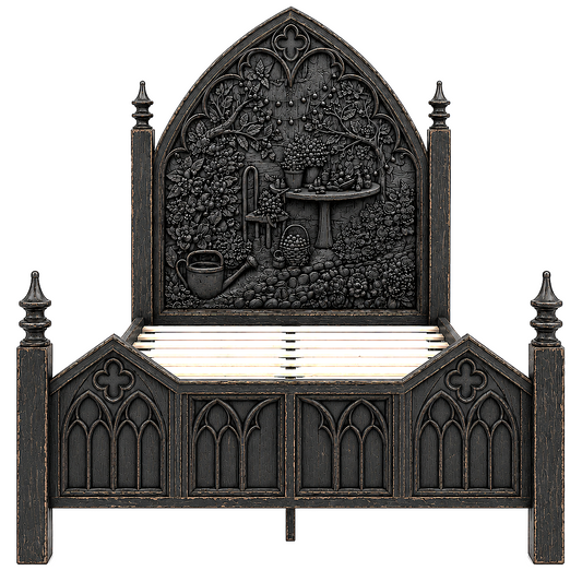 Cathedral Reverie Gothic Hand-Carved Solid Wood Platform Bed & Bedroom collection