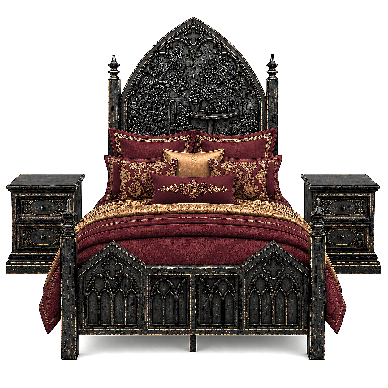 Cathedral Reverie™ Gothic Hand-Carved Solid Wood Nightstand