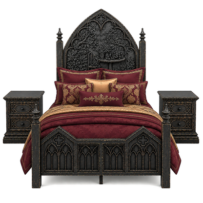 Cathedral Reverie™ Gothic Hand-Carved Solid Wood Nightstand