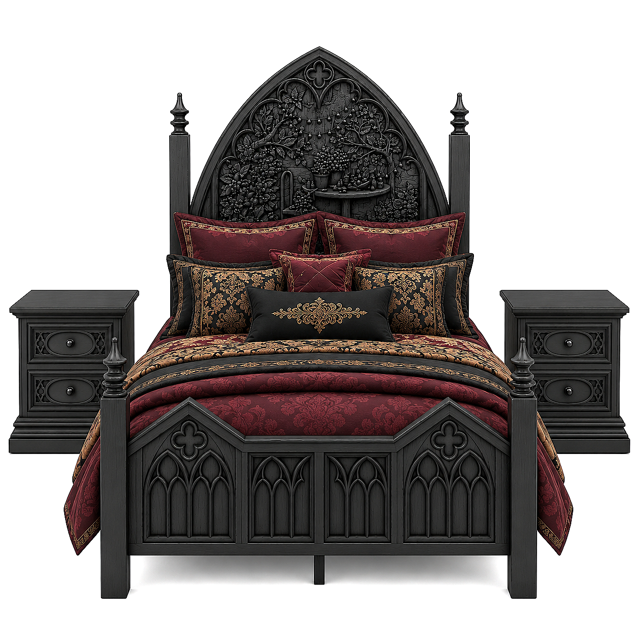 Cathedral Reverie™ Gothic Hand-Carved Solid Wood Nightstand