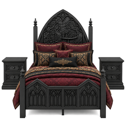 Cathedral Reverie™ Gothic Hand-Carved Solid Wood Nightstand