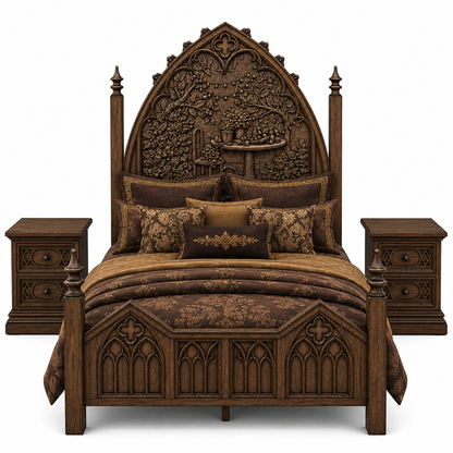 Cathedral Reverie™ Gothic Hand-Carved Solid Wood Nightstand