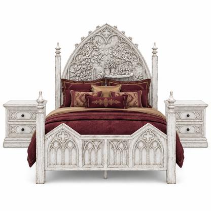 Cathedral Reverie™ Gothic Hand-Carved Solid Wood Nightstand