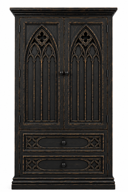 Cathedral Reverie™ Gothic Hand-Carved Solid Wood Armoire