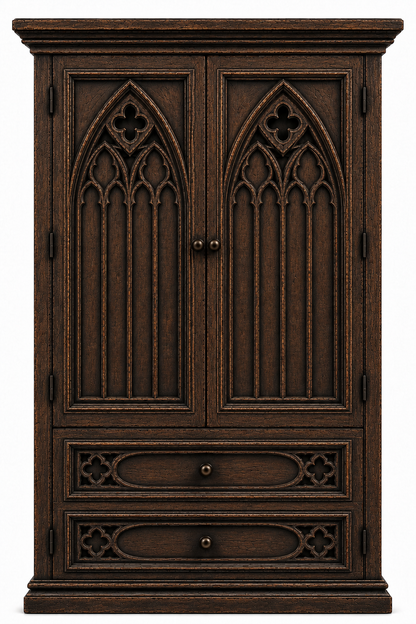 Cathedral Reverie™ Gothic Hand-Carved Solid Wood Armoire