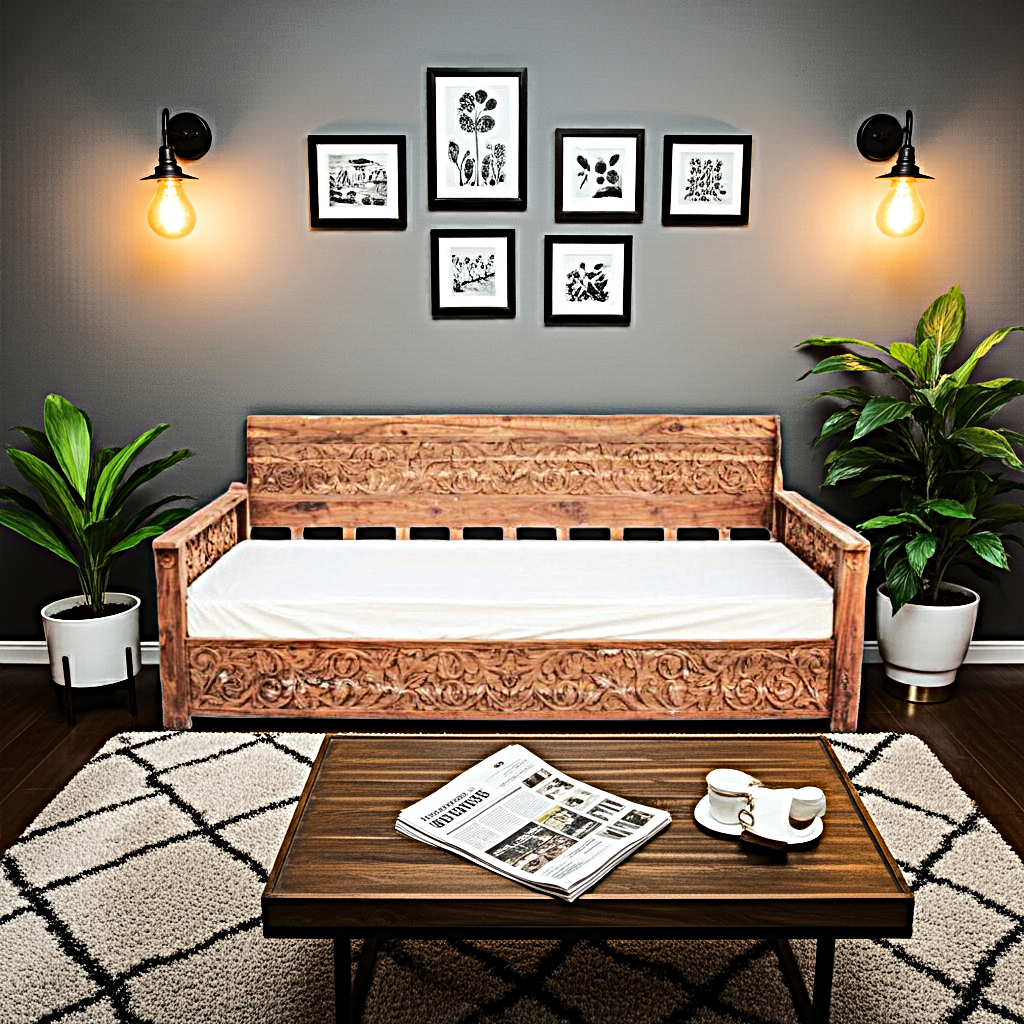 Dalia Hand Carved Indian Solid Wooden Daybed