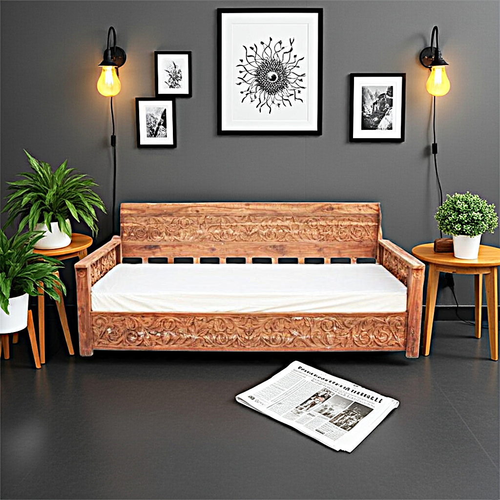 Dalia Hand Carved Indian Solid Wooden Daybed