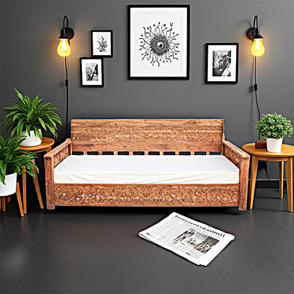 Dalia Hand Carved Indian Solid Wooden Daybed