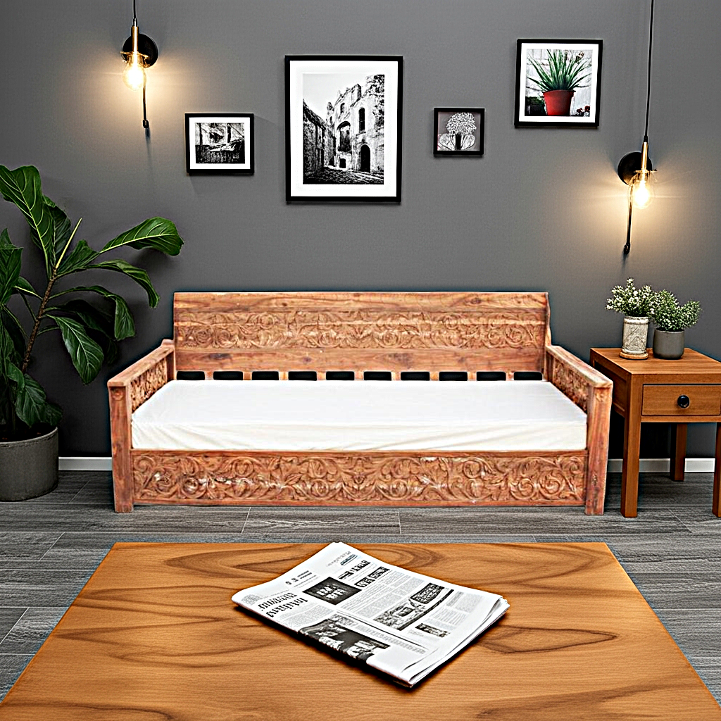 Dalia Hand Carved Indian Solid Wooden Daybed