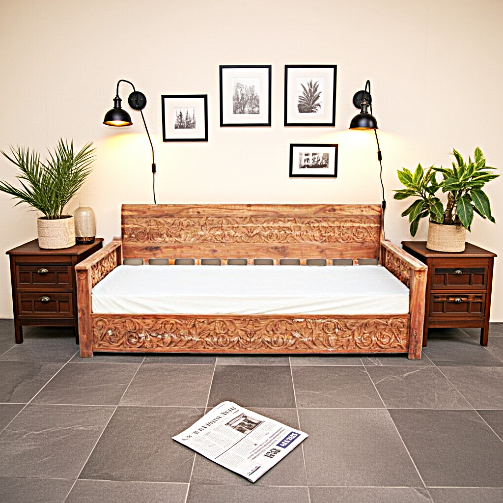 Dalia Hand Carved Indian Solid Wooden Daybed