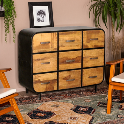 Miller Industrial Timber Iron Chest of Drawers