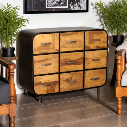 Miller Industrial Timber Iron Chest of Drawers