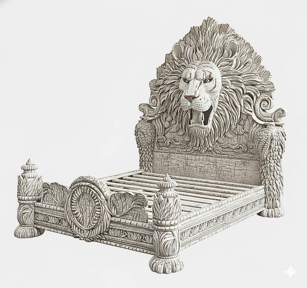 Imperial Lion Throne Carved Platform Bed & Bedroom Set – Handcrafted Solid Wood Masterpiece