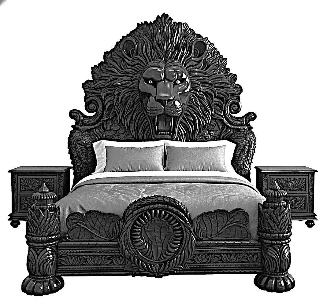 Imperial Lion Throne Carved Platform Bed & Bedroom Set – Handcrafted Solid Wood Masterpiece