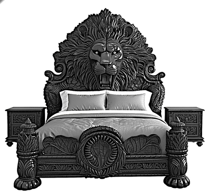 Imperial Lion Throne Carved Platform Bed & Bedroom Set – Handcrafted Solid Wood Masterpiece