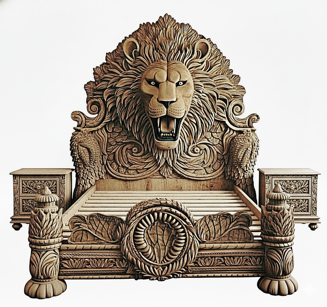 Imperial Lion Throne Carved Platform Bed & Bedroom Set – Handcrafted Solid Wood Masterpiece
